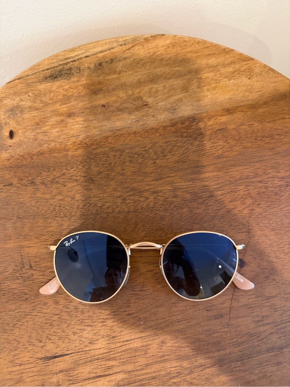 Ray-Ban RB3447 Round Metal Polarized Sunglasses — Gold Frame, Blue/Green Lens